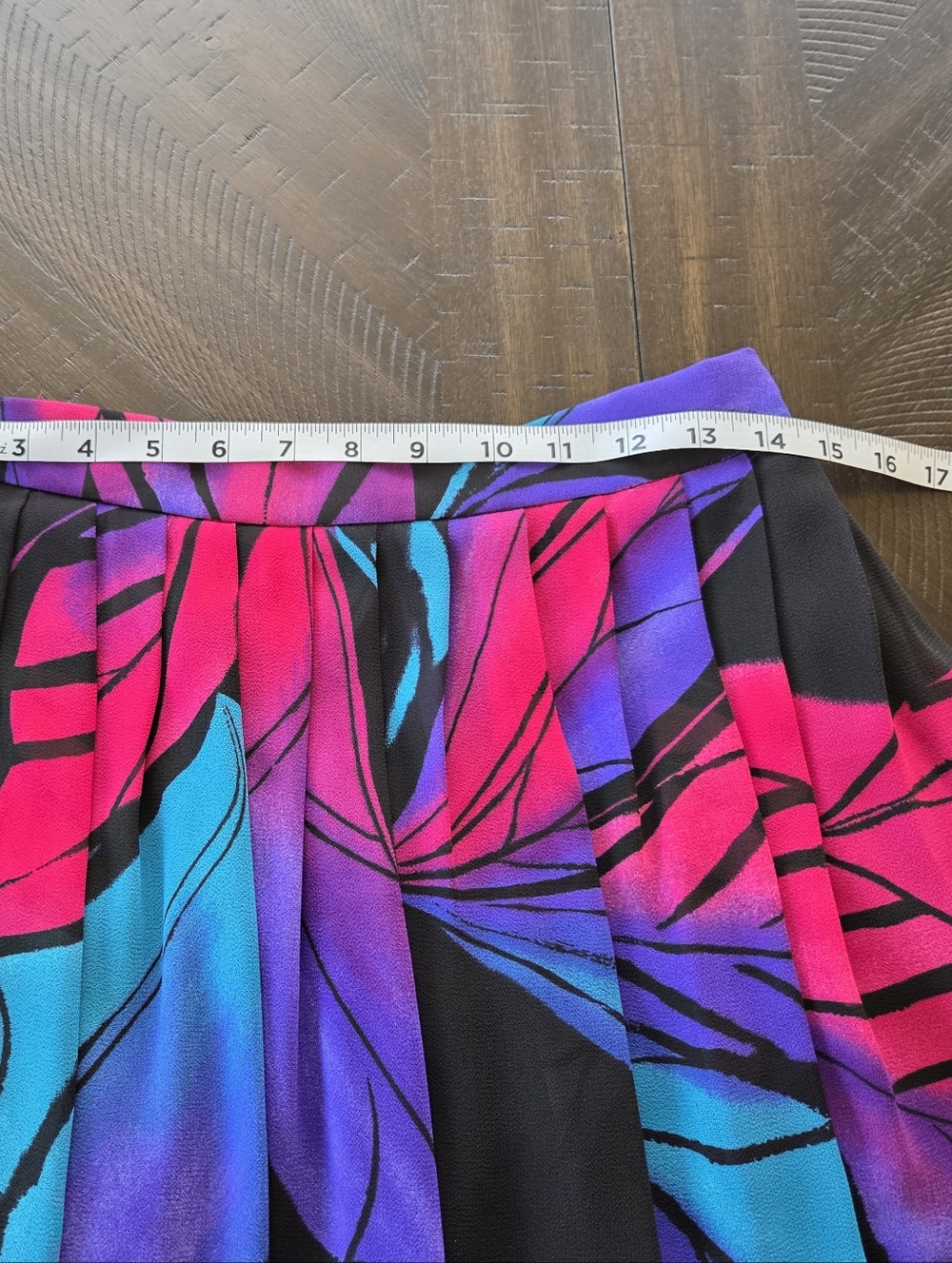 Vtg 70s Campus Casuals of California Pleated Midi Skirt NWT Leaf Print Pockets - Picture 11 of 13